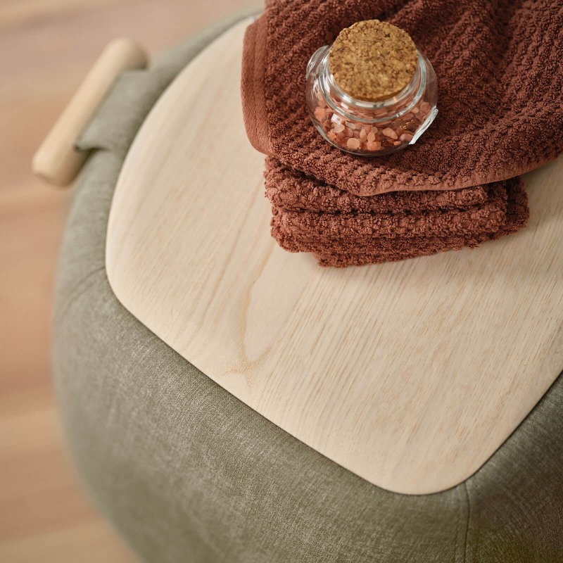 Pouf table cosy en tissu avec tablette en bois massif - Thalia Mobitec ®