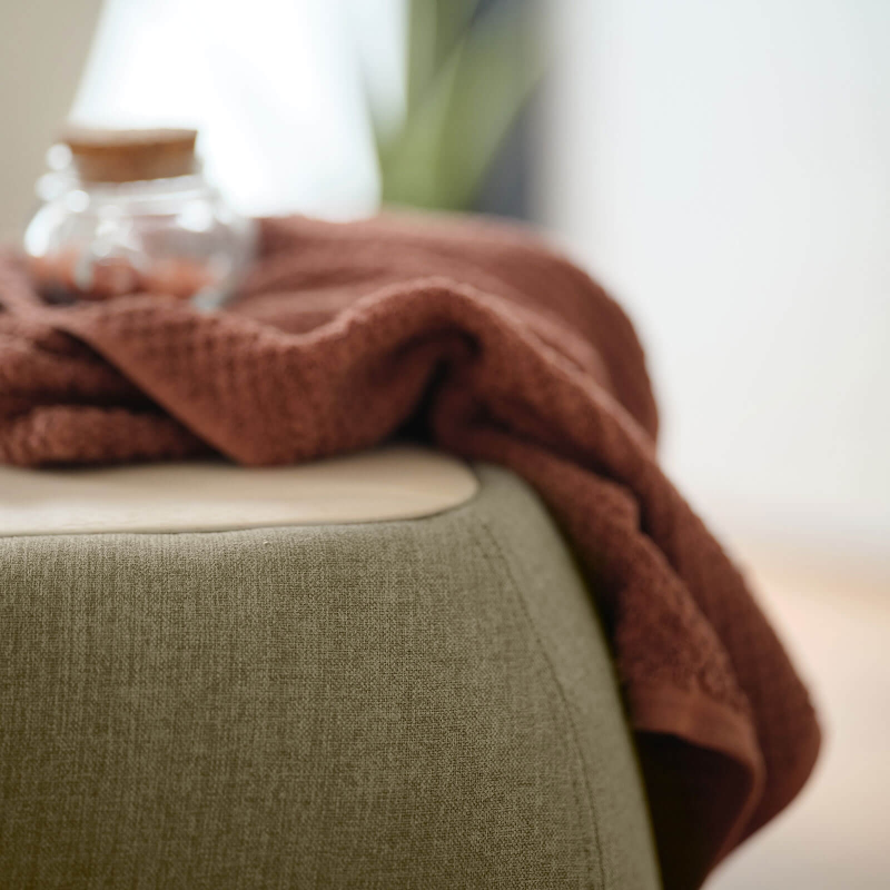 Pouf table cosy en tissu avec tablette en bois massif - Thalia Mobitec ®