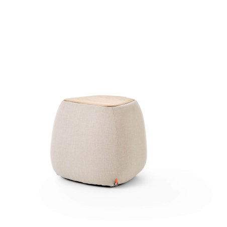 Pouf table en tissu blanc avec tablette en bois massif - Thalia Mobitec ®