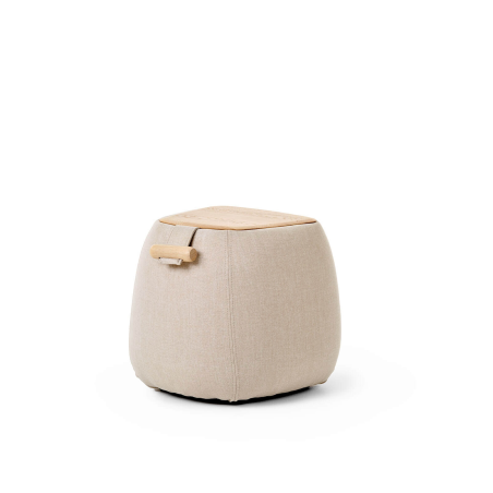 Pouf table en tissu blanc avec tablette en bois massif naturel - Thalia Mobitec ®