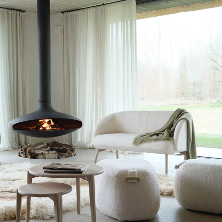 Grand pouf cosy en tissu bouclé avec poignée en bois - Thalia XL Mobitec ®