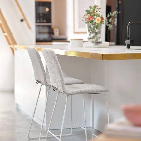 Tabouret snack design en tissu gris avec pieds en métal blanc - Pamp Mobitec ®