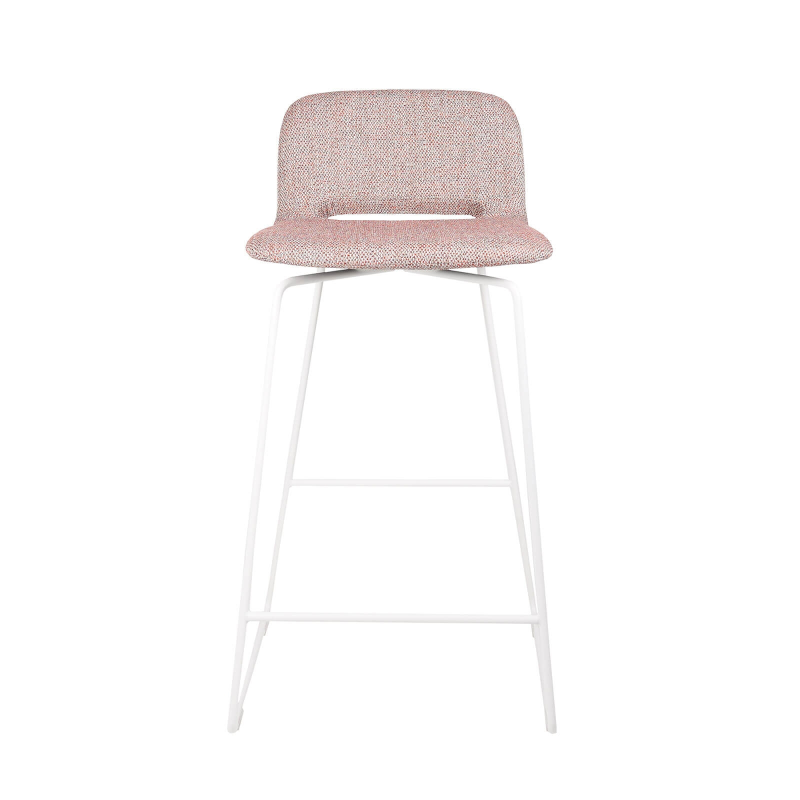 Tabouret design en tissu rose avec dossier bas et pieds en métal blanc - Pamp Mobitec ®