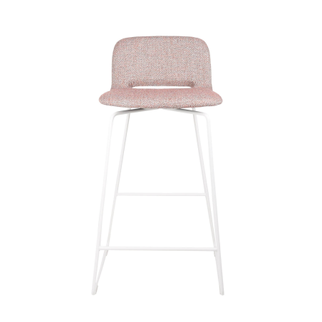 Tabouret design en tissu rose avec dossier bas et pieds en métal blanc - Pamp Mobitec ®
