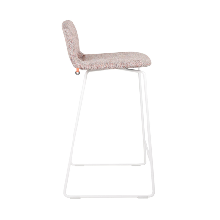 Tabouret haut design en tissu rose avec dossier bas et pieds en métal blanc - Pamp Mobitec ®