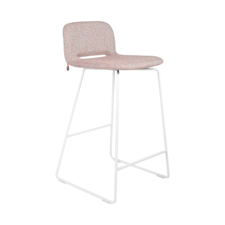 Tabouret snack design en tissu rose avec dossier bas et pieds en métal blanc - Pamp Mobitec ®