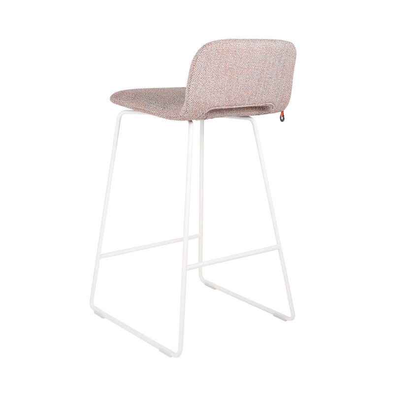 Tabouret tendance en tissu rose avec dossier bas et pieds en métal blanc - Pamp Mobitec ®