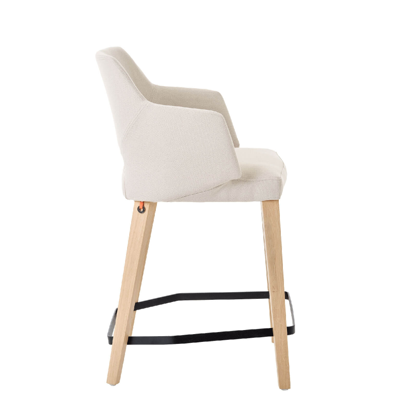 Tabouret snack en tissu blanc avec accoudoirs et pieds en bois naturel - Lena Mobitec ®