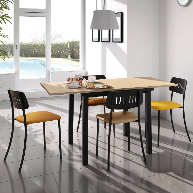 Table carrée extensible en stratifié pieds en métal - Vienna