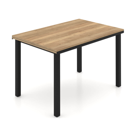Table de cuisine extensible en mélaminé chêne naturel avec pieds en métal noir - Valentina