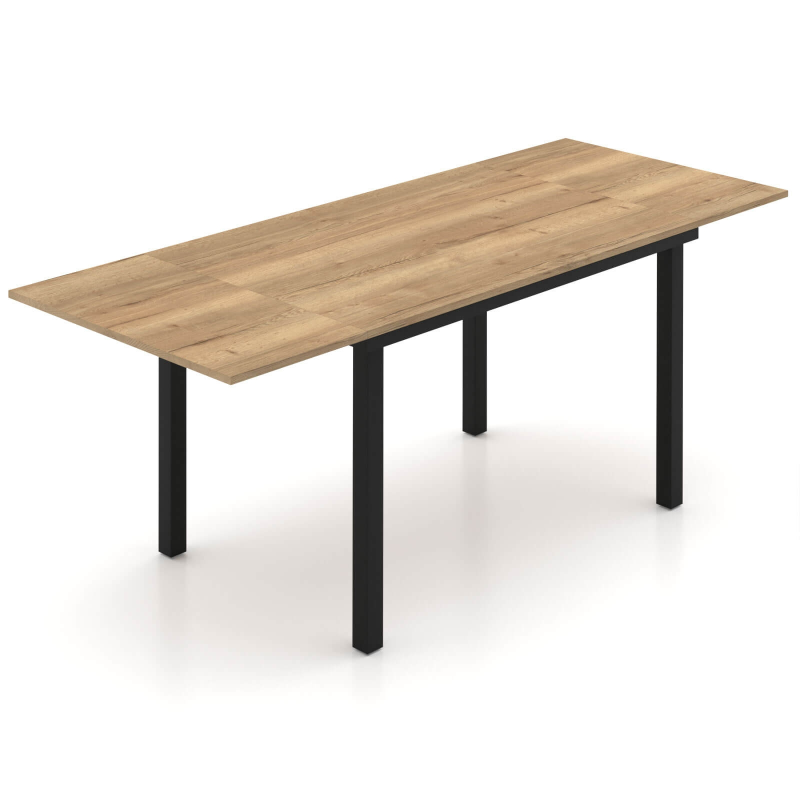 Table avec allonges en mélaminé chêne naturel avec pieds en métal noir - Valentina