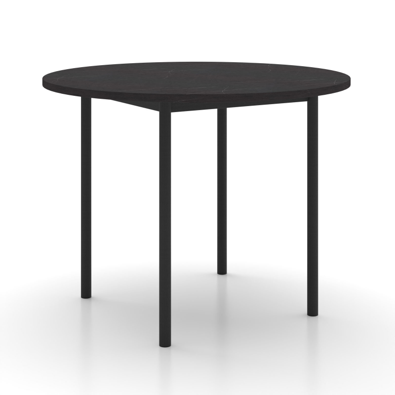 Basic - Table de cuisine ronde en stratifié avec pieds en métal