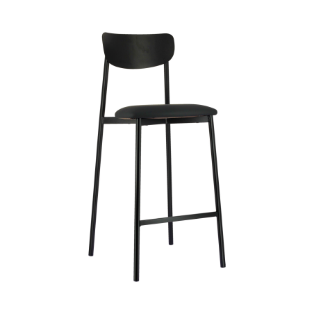 Tabouret français en métal noir avec assise en simili rembourrée - Colette Carrier®