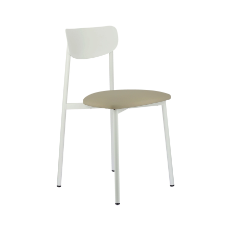 Chaise française en métal blanc avec assise en simili rembourrée - Colette Carrier®