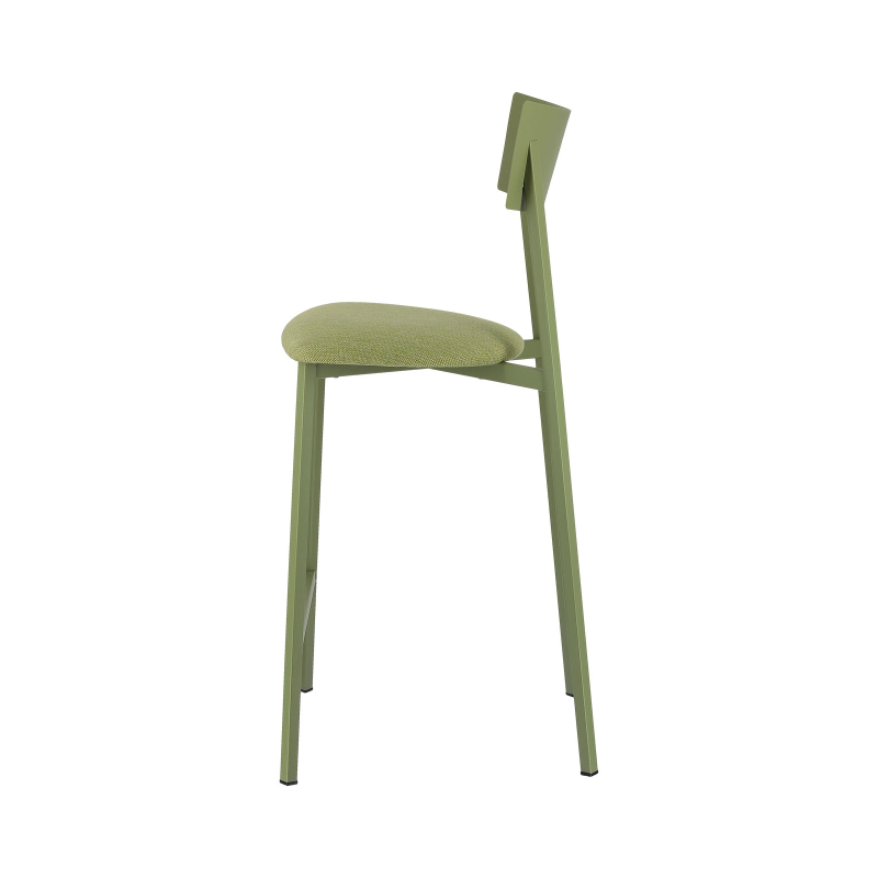 Tabouret snack français avec assise en tissu rembourrée et dossier métal - Anémone Carrier®