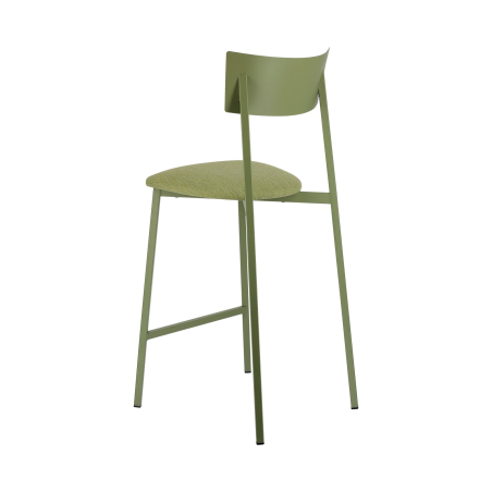 Tabouret snack français avec assise en tissu rembourrée et dossier métal - Anémone Carrier®
