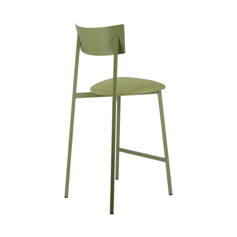 Tabouret snack français avec assise en tissu rembourrée et dossier métal - Anémone Carrier®
