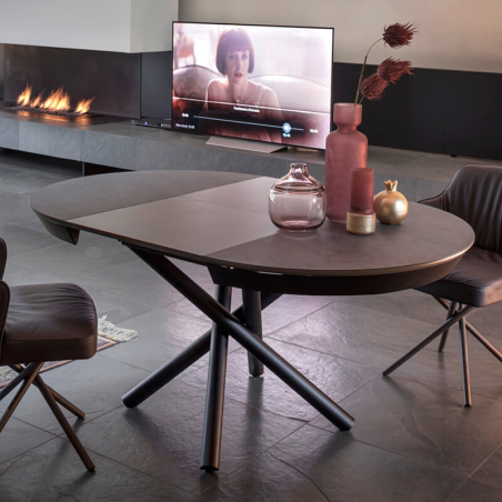 Table design italienne ronde extensible en céramique - Fahrenheit