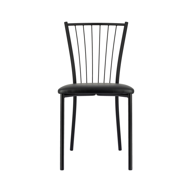 Roxane - Chaise de cuisine noire en métal avec assise en simili rembourrée