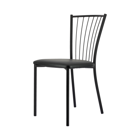 Roxane - Chaise de cuisine noire en métal avec assise en simili rembourrée