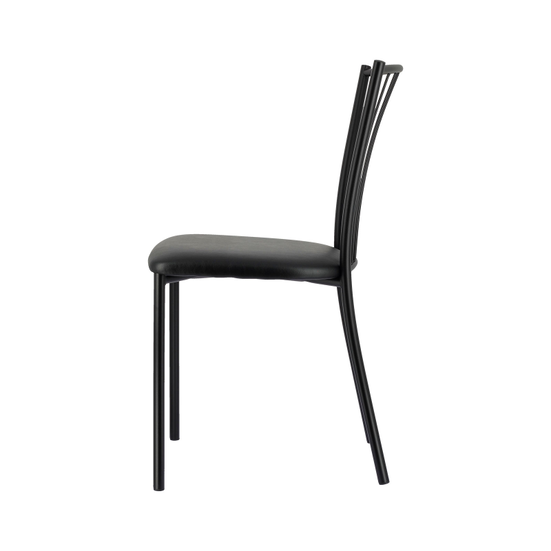 Roxane - Chaise de cuisine noire en métal avec assise en simili rembourrée