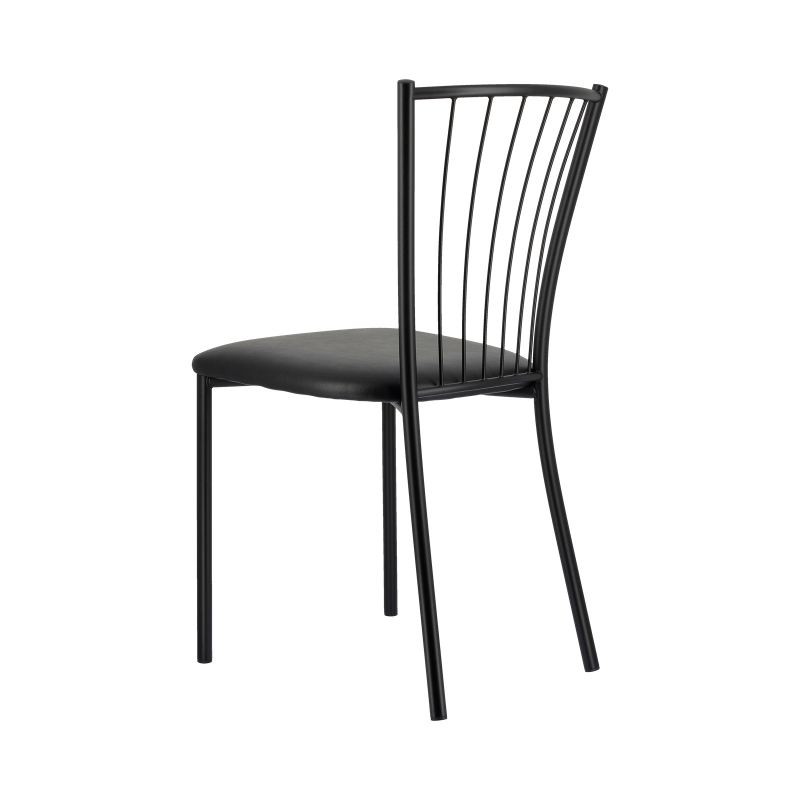 Roxane - Chaise de cuisine noire en métal avec assise en simili rembourrée