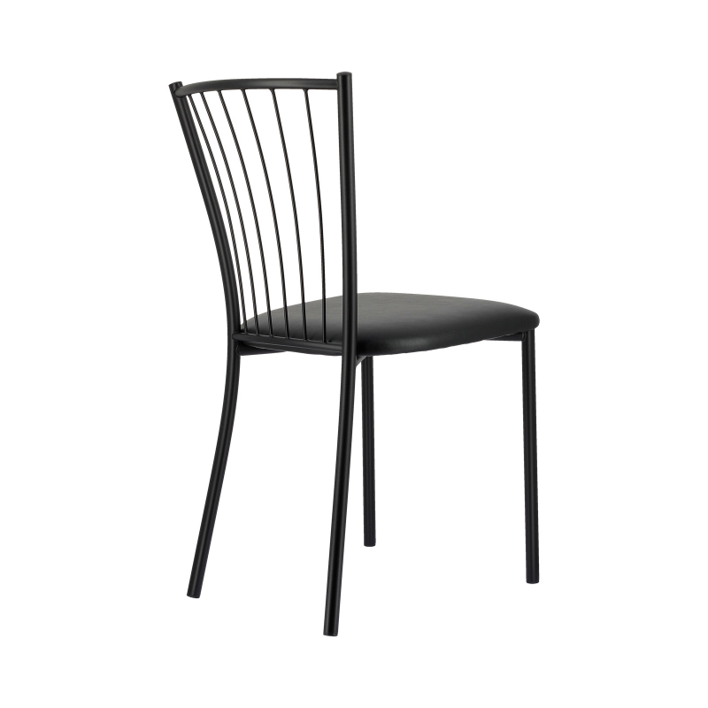 Roxane - Chaise de cuisine noire en métal avec assise en simili rembourrée