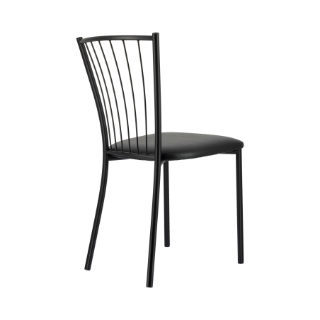 Roxane - Chaise de cuisine noire en métal avec assise en simili rembourrée