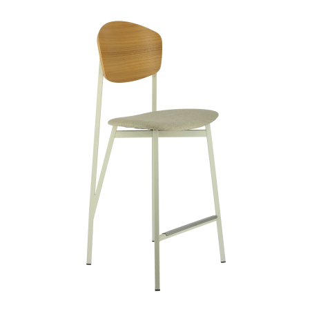 Tabouret snack design français assise en tissu dossier bois et pieds en métal - Artémis Carrier®