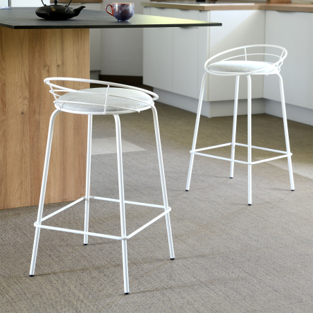 Tabouret haut français rembourré en métal et tissu - Yaël Carrier®