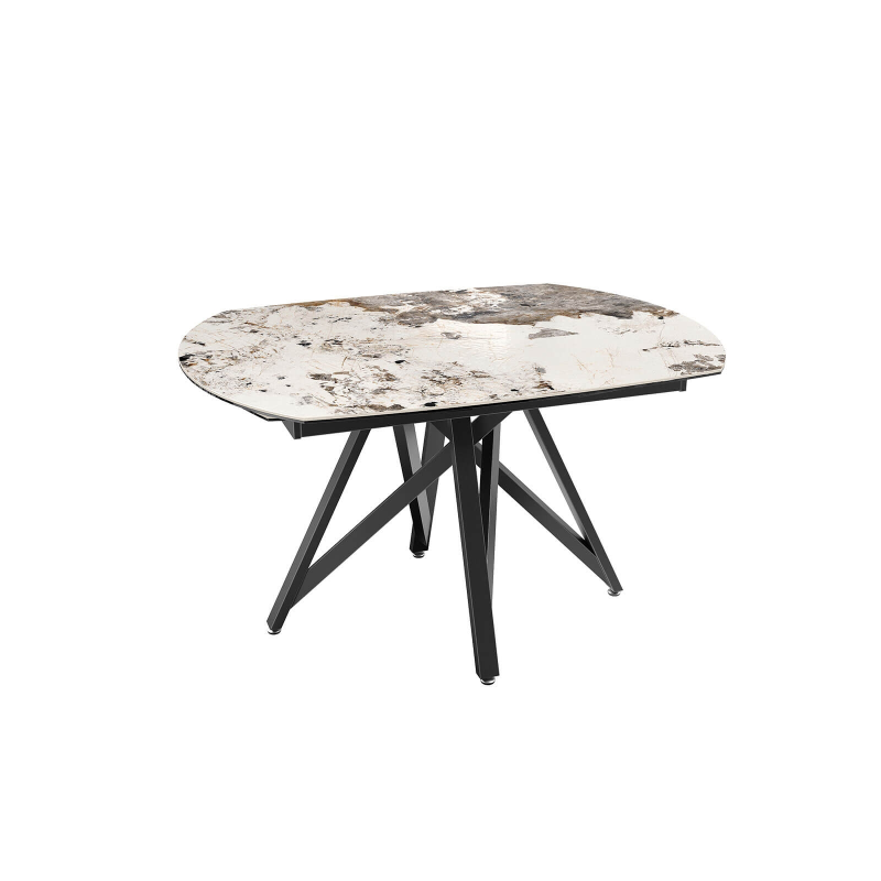 Table moderne en céramique extensible avec pied central design en métal noir - Warhol