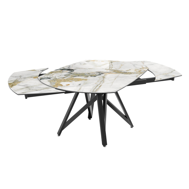 Table moderne en céramique extensible avec pied central design en métal noir - Warhol