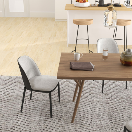 Chaise bimatière en tissu dossier bois avec pieds en métal - Simone