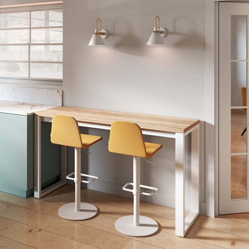 Table haute en stratifié pieds forme traineau en métal faible profondeur - Neox