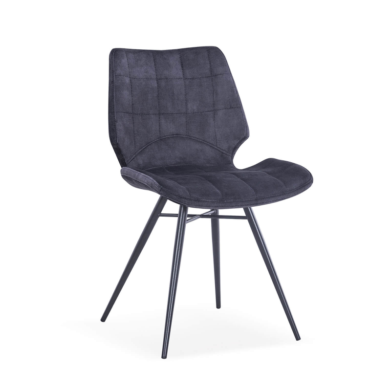 Chaise vintage rétro rembourrée en velours anthracite - Ibéris