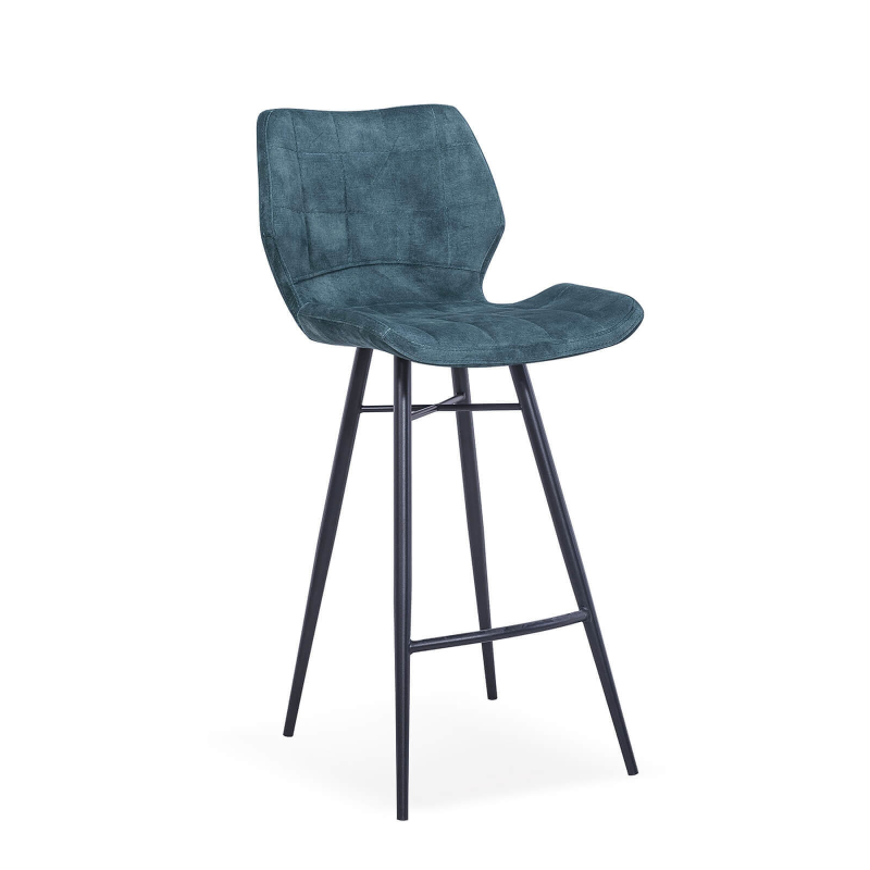 Tabouret tendance coque matelassée en velours et pieds en métal noir - Impia