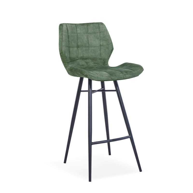 Tabouret design coque matelassée en velours et pieds en métal noir - Impia