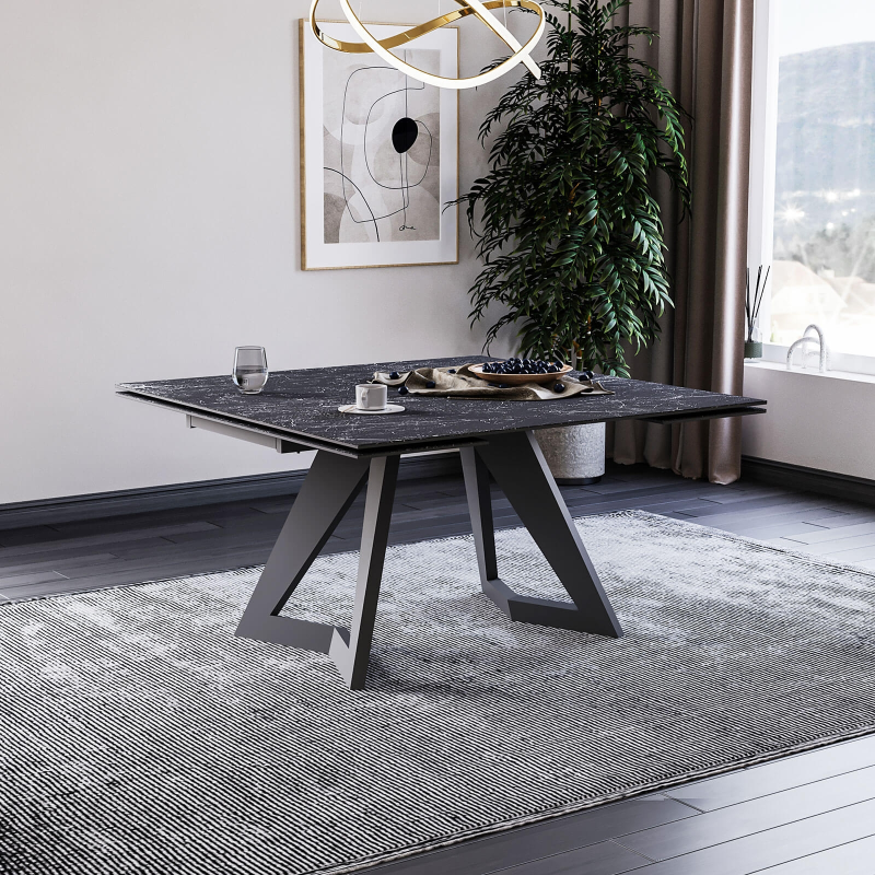 Table design carrée en céramique avec pieds en métal - Hector