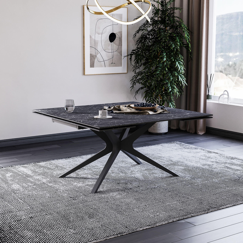 Table carrée extensible en céramique design avec pieds en métal - Hector