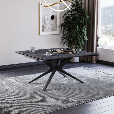 Table carrée extensible en céramique design avec pieds en métal - Hector
