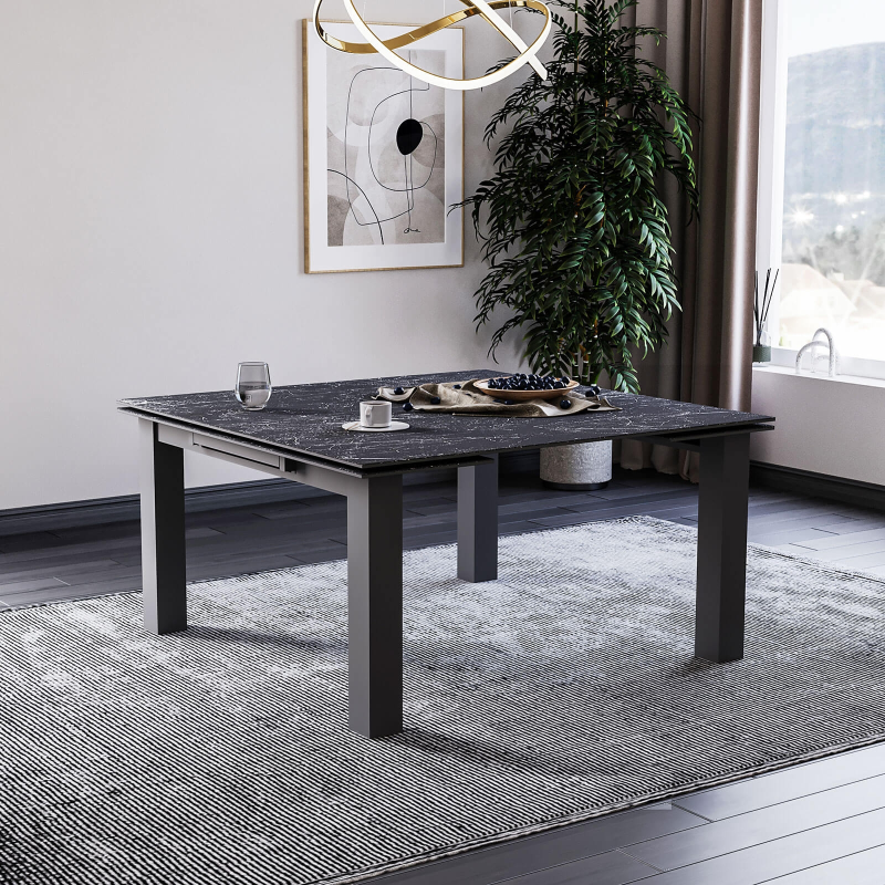 Table avec allonges en céramique design avec pieds en métal - Hector