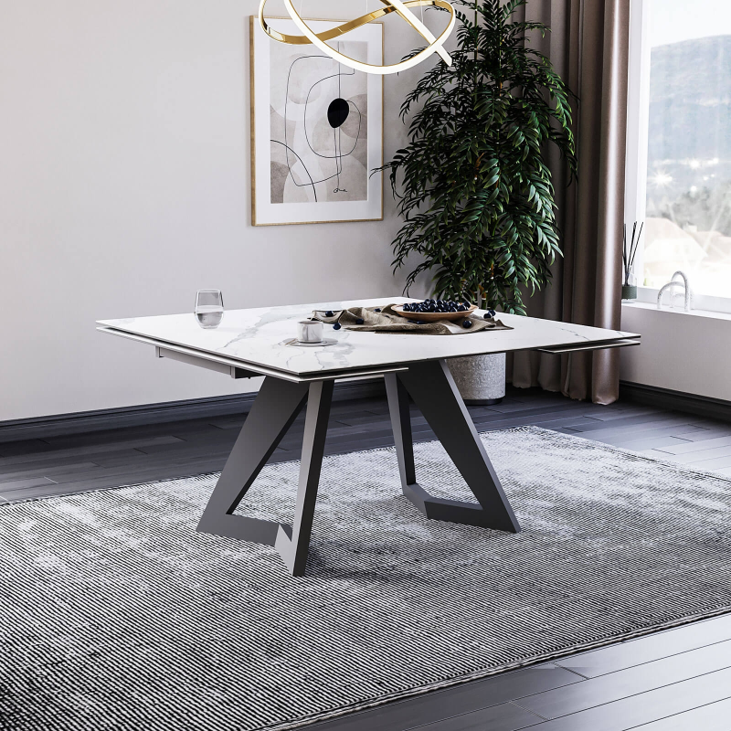 Table carrée  en céramique design avec pieds en métal - Hector