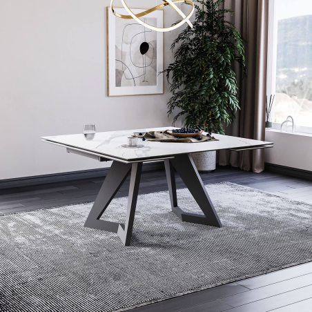 Table carrée  en céramique design avec pieds en métal - Hector