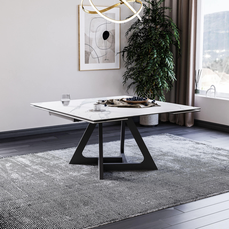 Table tendance carrée extensible en céramique design avec pieds en métal - Hector