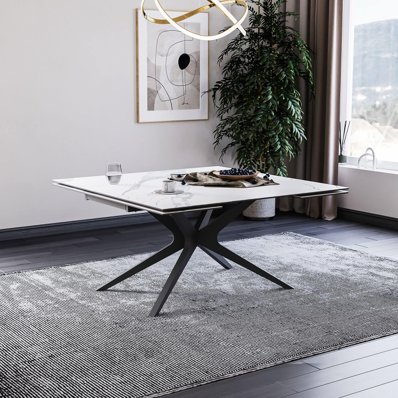 Table carrée extensible en céramique design avec pieds en métal - Hector