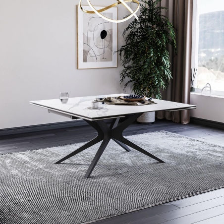 Table carrée extensible en céramique design avec pieds en métal - Hector