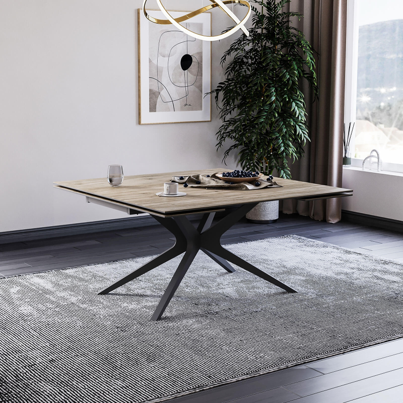 Table carrée extensible en céramique design avec pieds en métal - Hector