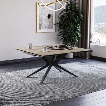 Table carrée extensible en céramique design avec pieds en métal - Hector