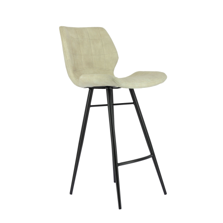 Tabouret avec coque matelassée en velours blanc et pieds en métal noir - Impia
