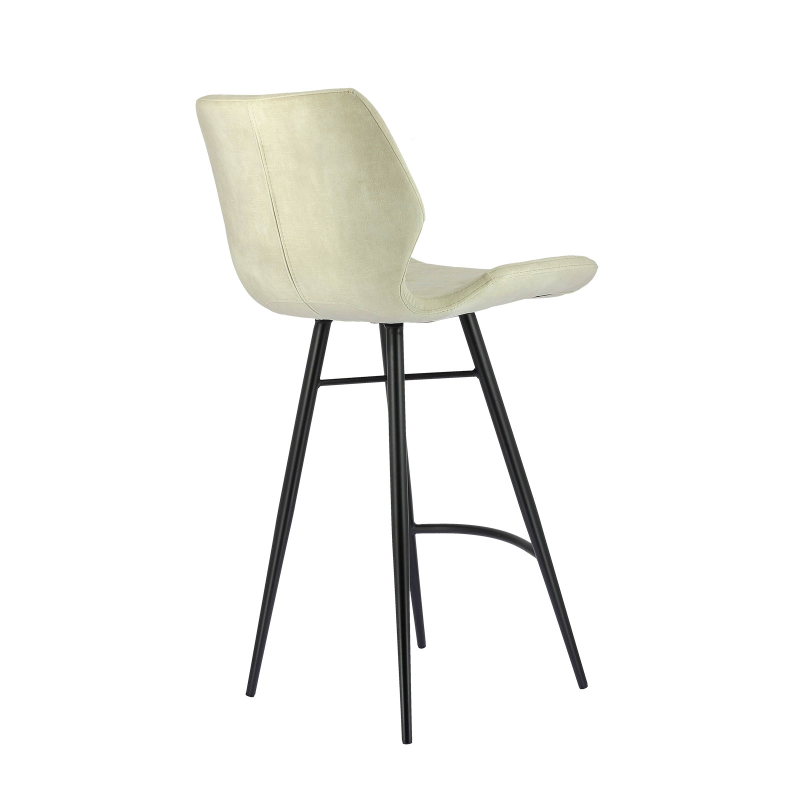 Tabouret coque matelassée en velours blanc et structure en métal noir - Impia
